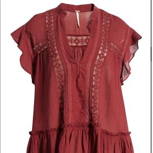 NWT Free People Large Lovebird Combo Burgundy Baby Blues Tunic
